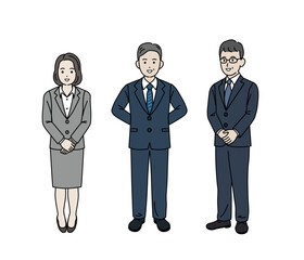 会社員　職員　ビジネスパーソン　中年　ミドル　スーツ姿の男女　全身　イラスト