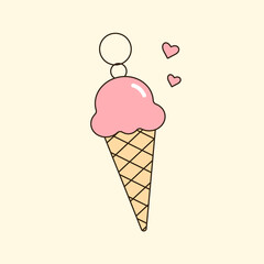 Colorful vector y2k ice cream cone pendant. 90s 00s cute accessory for girls. Vintage groovy necklace. Funky bijouterie illustration