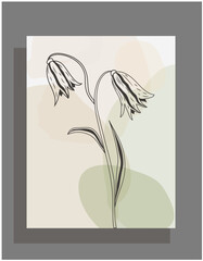 Poster with tulips. Vector stock illustration. Grey background. Modern design style. Flora. Plant