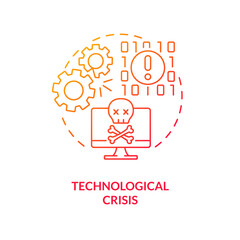 Technological crisis red gradient concept icon. Digital system failure and breakdown. Type of crisis abstract idea thin line illustration. Isolated outline drawing. Myriad Pro-Bold font used