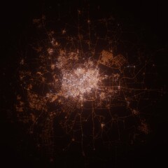 Obraz na płótnie Canvas Aleppo (Syria) street lights map. Satellite view on modern city at night. Imitation of aerial view on roads network. 3d render
