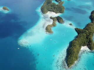 Pristine blue ocean, rock islands in Palau
