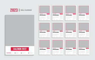 2023 Calendar template vector, Planner for 2023 year, Wall calendar 2023 year, Week Starts on sunday
