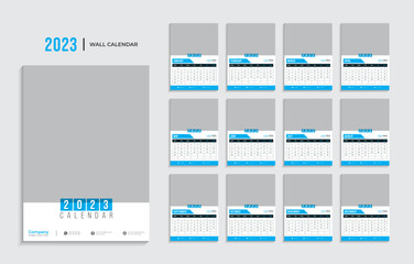 2023 Calendar template vector, Planner for 2023 year, Wall calendar 2023 year, Week Starts on sunday
