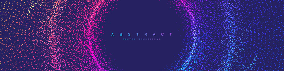 Trendy fluid banner design. Abstract Glowing particles liquid dynamic flow.