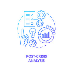 Post crisis analysis blue gradient concept icon. Investigation. Crisis management plan component abstract idea thin line illustration. Isolated outline drawing. Myriad Pro-Bold font used