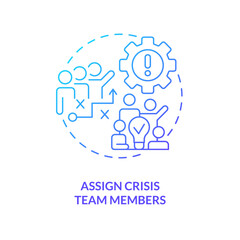 Assign crisis team members blue gradient concept icon. Empower employees. Crisis management team abstract idea thin line illustration. Isolated outline drawing. Myriad Pro-Bold font used