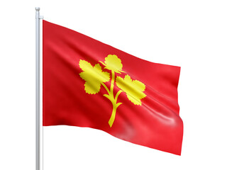 Nesseby (municipality in Norway) flag waving on white background, close up, isolated. 3D render