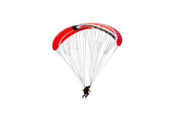 Bright colorful parachute on white background, isolated. Concept of extreme sport, taking adventure challenge.