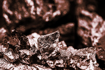copper ore, macro photography, ore extraction mine, metal used in the production of conductive material - obrazy, fototapety, plakaty