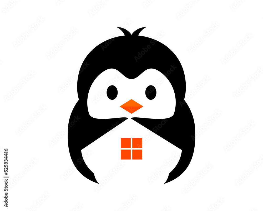 Poster penguin with home window inside