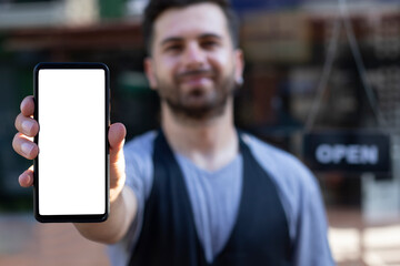 man showing a smart phone screen