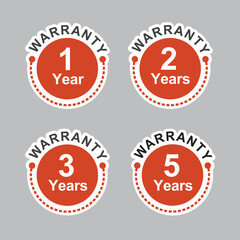 1, 2, 3 and 5 years warranty label, sticker, icons.