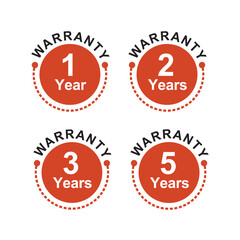 1, 2, 3, 5 years and lifetime warranty label or seal flat vector, icon.