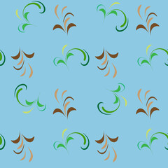 Abstract pastel twigs on blue seamless pattern.