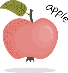 Ripe red apple with leaves. Vector illustration on a white background in flat style.
