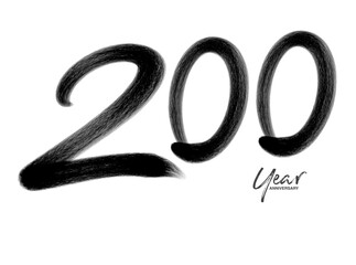 200 Years Anniversary Celebration Vector Template, 200 Years  logo design, 200th birthday, Black Lettering Numbers brush drawing hand drawn sketch, number logo design vector illustration - obrazy, fototapety, plakaty