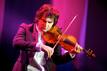 Musician violinist with a violin in his hands.