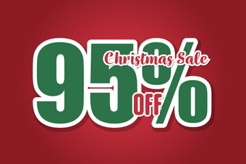 Christmas sales 95 on red background. Price labele sale promotion market. banner store