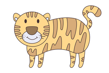Vector cartoon tiger. African animal. funny kind tiger. Funny cute tiger. Adorable little african animal for fashion print, kids wear, nursery, poster, invitation, greeting card design