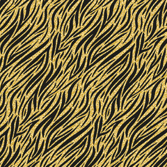 Fototapeta premium Gold zebra skin imitation, animalistic seamless pattern black gold shimmer shiny wild background for design