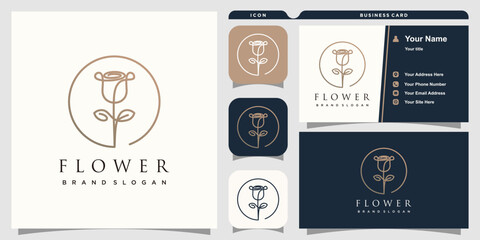 Naklejka premium Flower logo with abstrac design and business card template