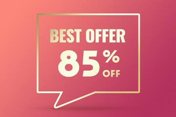 Image 85 of a discount as a message on a pink background. Price labele sale promotion market. retail store