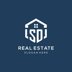 Letter SD logo for real estate with hexagon style