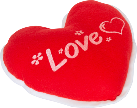 Red heart shape pillow with romance for valentine day isolated png transparent file, element design, clip art for decoration.