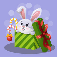 rabbit in a gift box, symbol of the year 2023