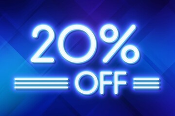 White neon inscriptions off 20 of discounts on a blue art background Price labele sale promotion market. special banner