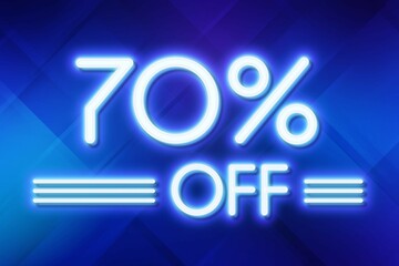 White neon inscriptions off 70 of discounts on a blue art background Price labele sale promotion market. purchase