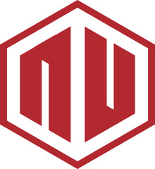 Letter NU Logo Design Template Vector, hexagon, red