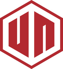 Letter UN Logo Design Template Vector, hexagon, red