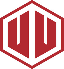 letter UU hexagon in red color logo