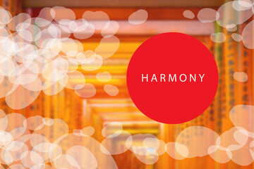 harmony and tranquility in Buddhism. Harmony logo on the background of Japanese arches. The concept...