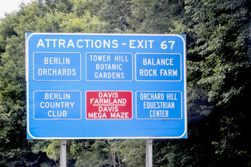 Highway Signage Local Attractions - June 18, 2022, Massachusetts, United States