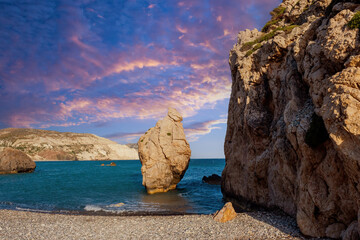 Nature Cyprus. Rock Aphrodite in Paphos. Stone of Aphrodite off coast Paphos. Mediterranean cruise....