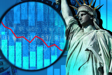 Falling value of American companies. Decrease in quotations on American stock exchange. Concept of...