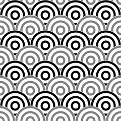 Fototapeta na wymiar Seamless japanese pattern with scales. Fish scale wallpaper. Asian traditional ornament with repeated scallops. Repeated circles and semicircles background. Vinyl motif. Surface design. Vector art.