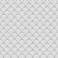 Japan traditional ethnic embroidery ornament with repeated scallops. Fish scale. Repeat scallop background. Seamless surface pattern design with scales. Ancient japanese sashiko uroko motif. Squama.