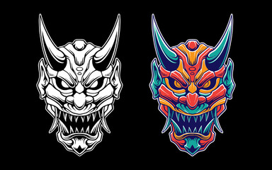 Samurai mask vector design illustration set