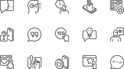 Expressing One's Own Opinion. Freedom of Thought. Comment, Assertion. Vector Line Icons Set. Editable Stroke. Pixel Perfect.