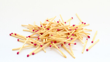 wooden matches for ignition close-up on a white background