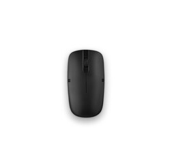 Top view of simple slim black wireless computer mouse, isolated on white