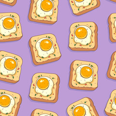Modern bright pattern with scrambled eggs in cartoon style