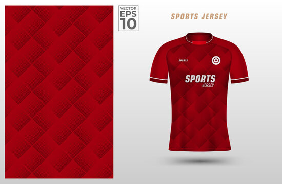 Red T-shirt Sport Design Template With Halftone Pattern For Soccer Jersey. Sport Uniform In Front View. T Shirt Mock Up For Sport Club. Vector Illustration