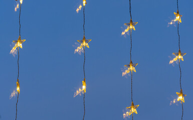 Closes up of LED light star chain, Christmas background