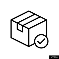Product delivered, Parcel delivery, Package shipping concept vector icon in line style design for website design, app, UI, isolated on white background. Editable stroke. Vector illustration.