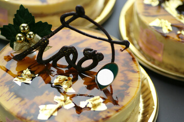 キャラメルムースまたはプディング風のクリスマスケーキ（ミラーケーキ風）	